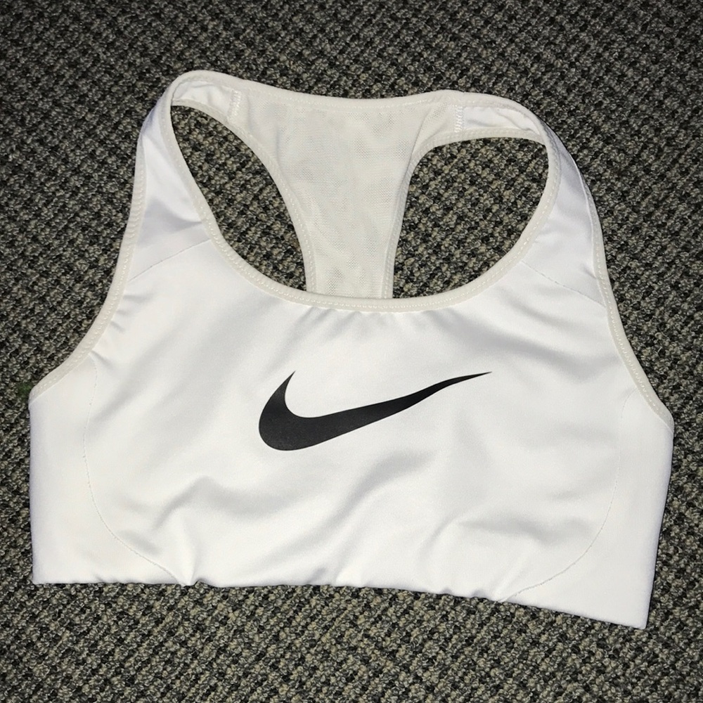 Nike White Racerback Sports Bra with Black Swoosh